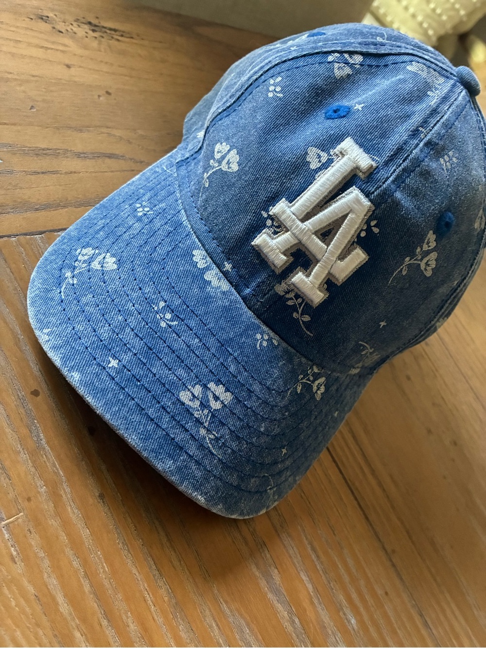New Era Blue Floral Denim LA Baseball Cap for Kids